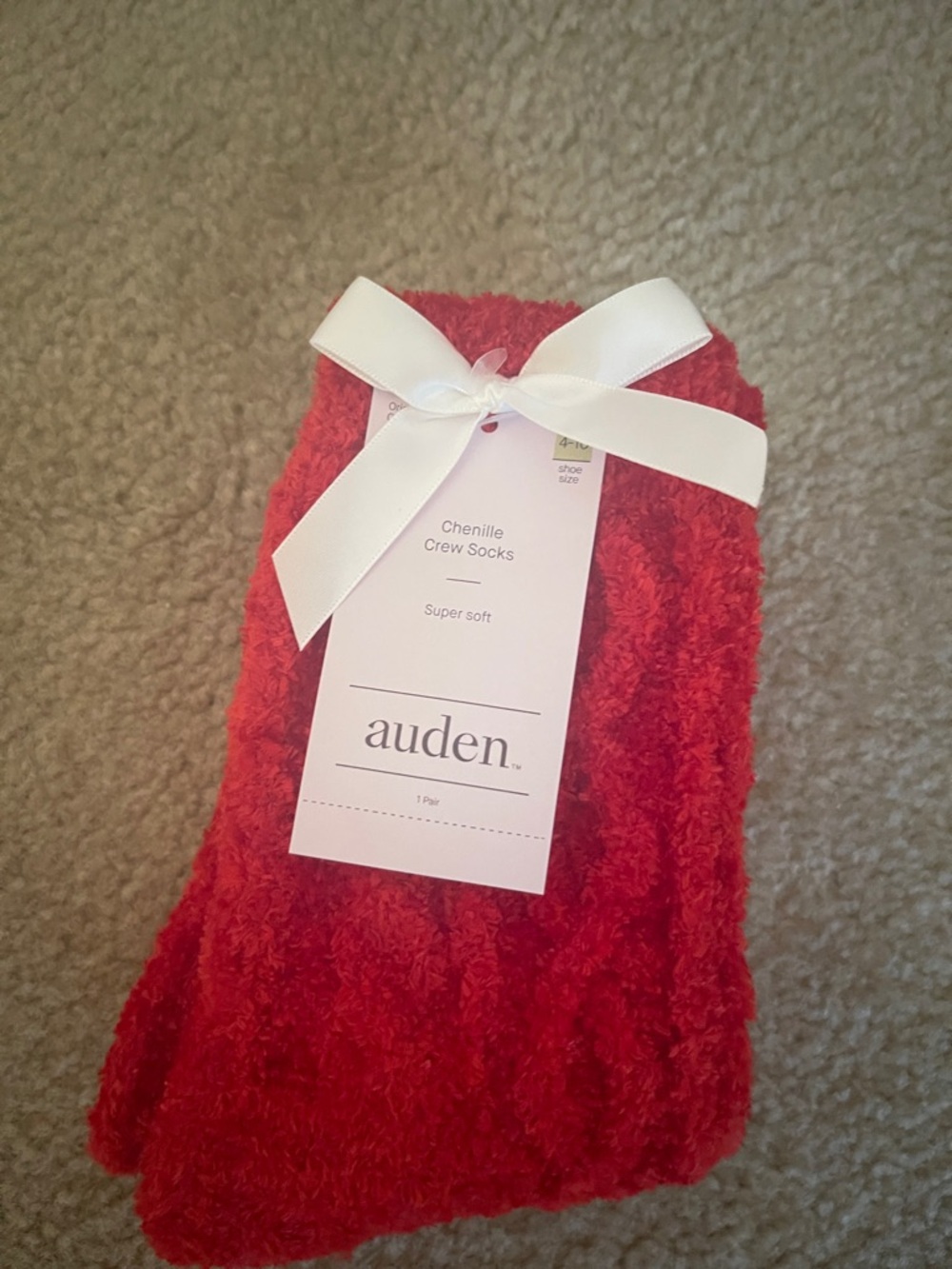 Auden Plush Chenille Crew Socks - Bright Red